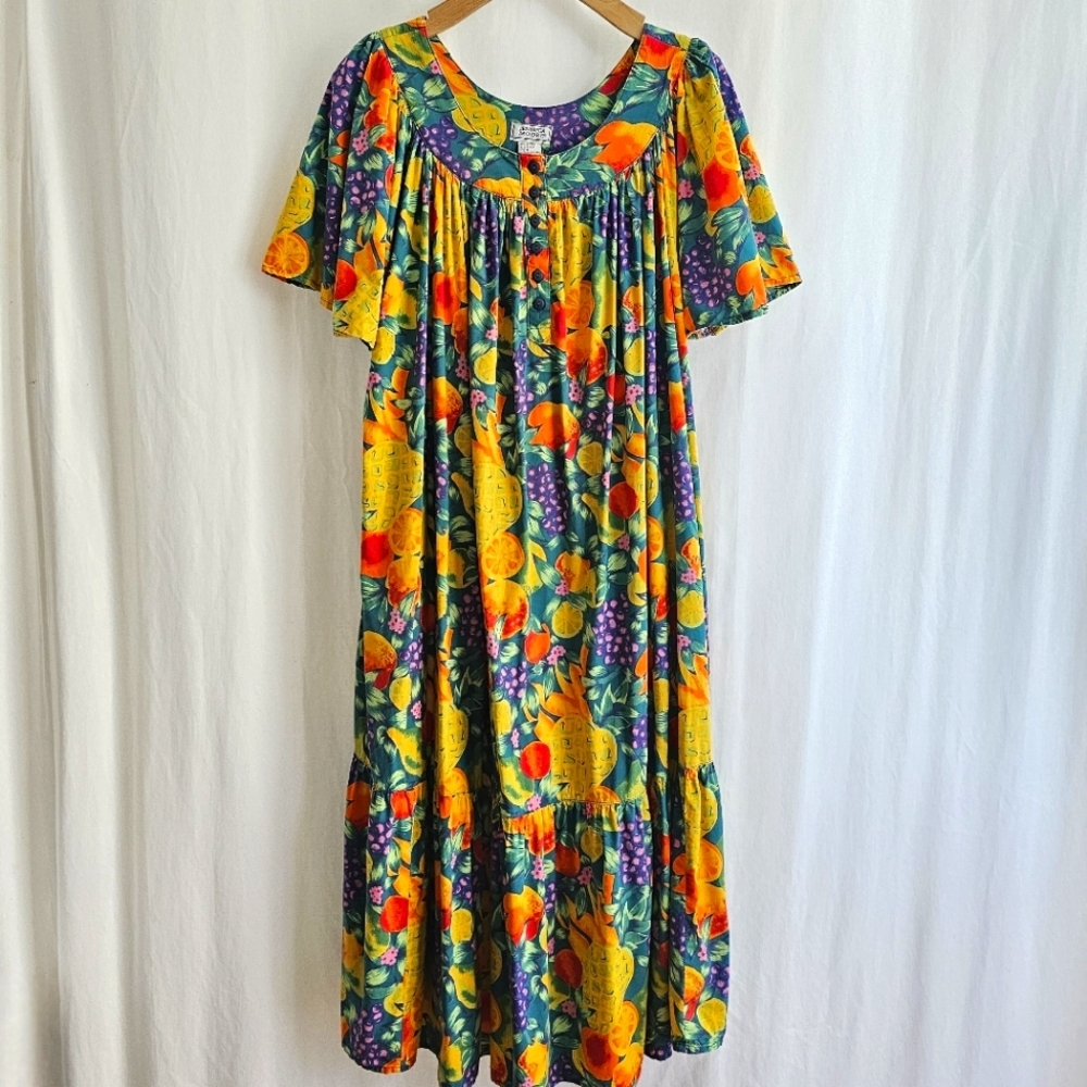 Jennifer Moore Tropical Fruit Print Dress